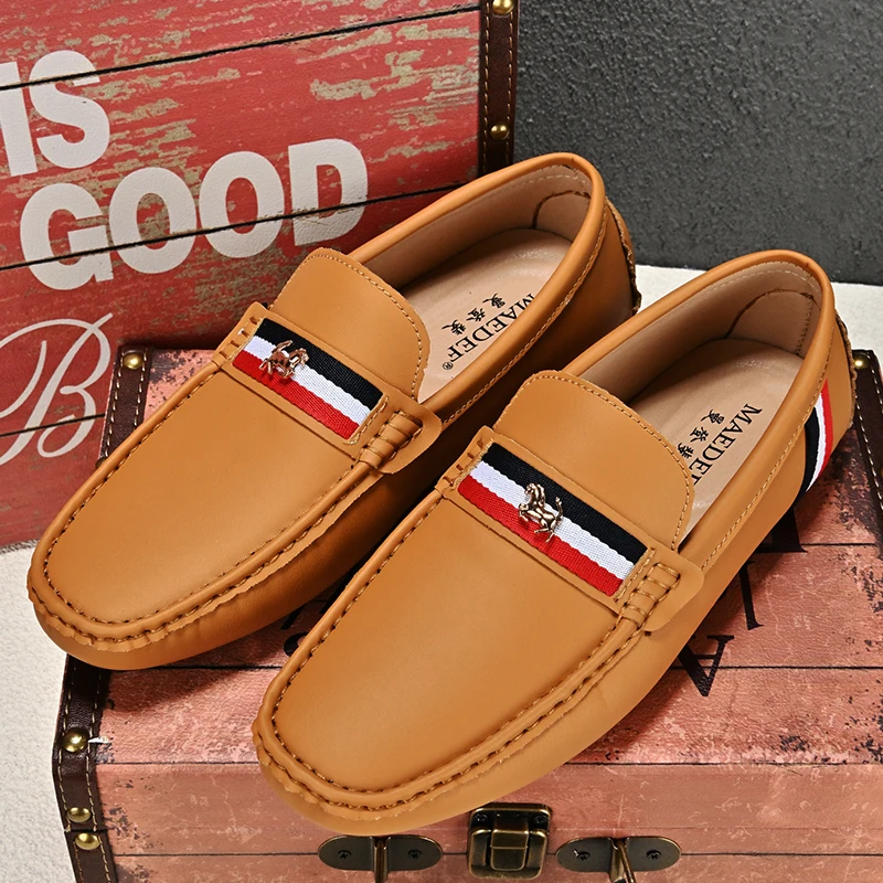 MAEDEF 2024 New Leather Casual Shoes Fashion Spring Loafer High Quality Men Loafers Non Slip for Man Comfortable Driving Shoes