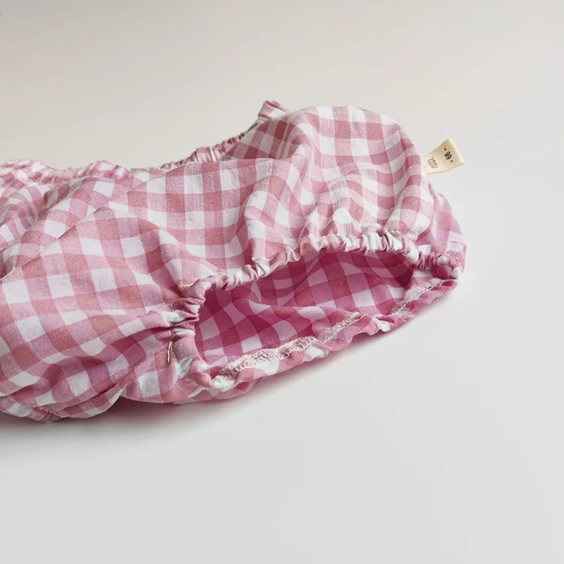 Summer Baby Clothes Suit Infant Girls Boys Cartoon T-shirt and Plaid Bloomer 2Pcs Korean Style Casual Toddler Outwear