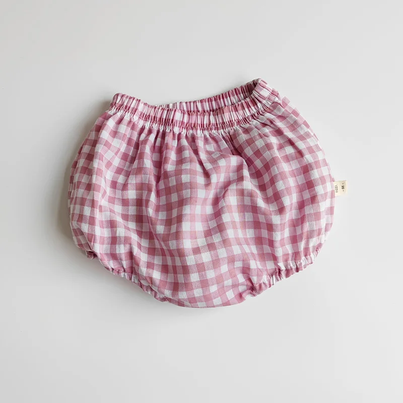 Summer Baby Clothes Suit Infant Girls Boys Cartoon T-shirt and Plaid Bloomer 2Pcs Korean Style Casual Toddler Outwear