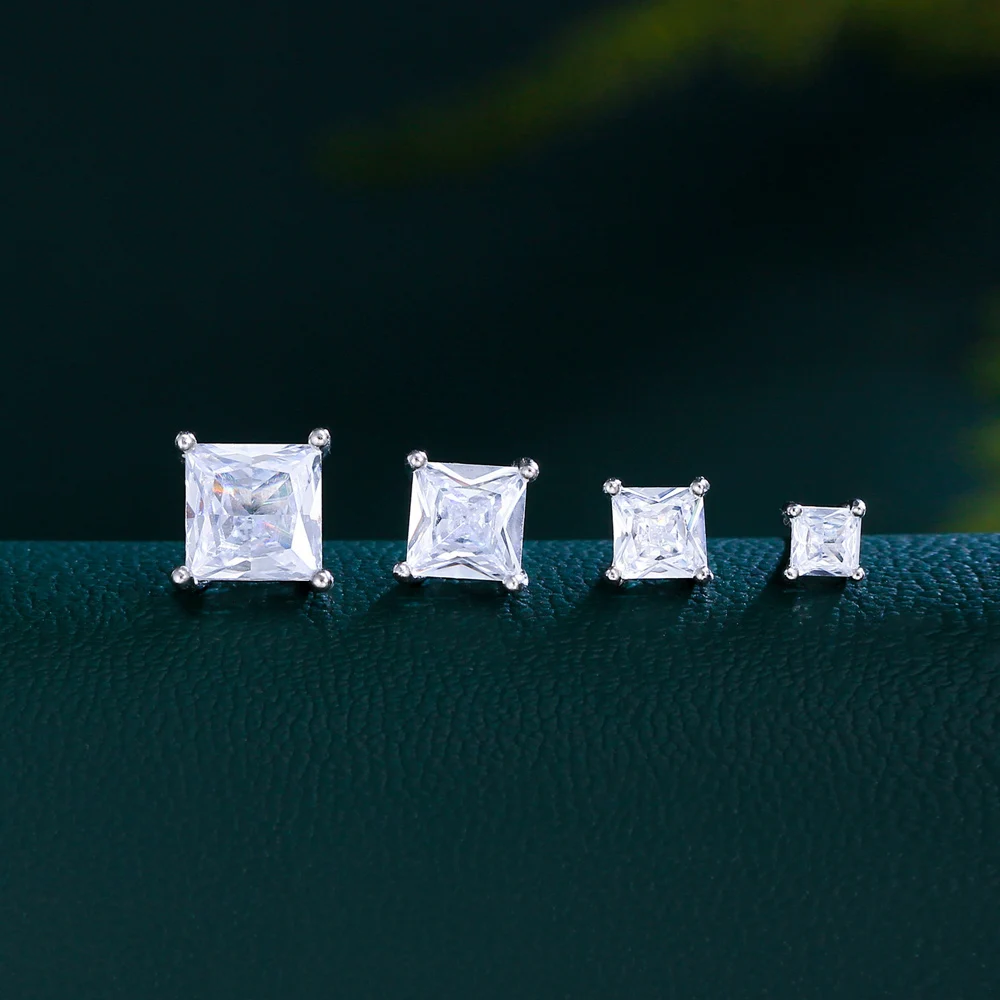 QooLady S925 Sterling Silver Exquisite Shiny Square Cubic Zirconia Stud Earrings for Women Trendy Jewelry Accessories Gift SE025