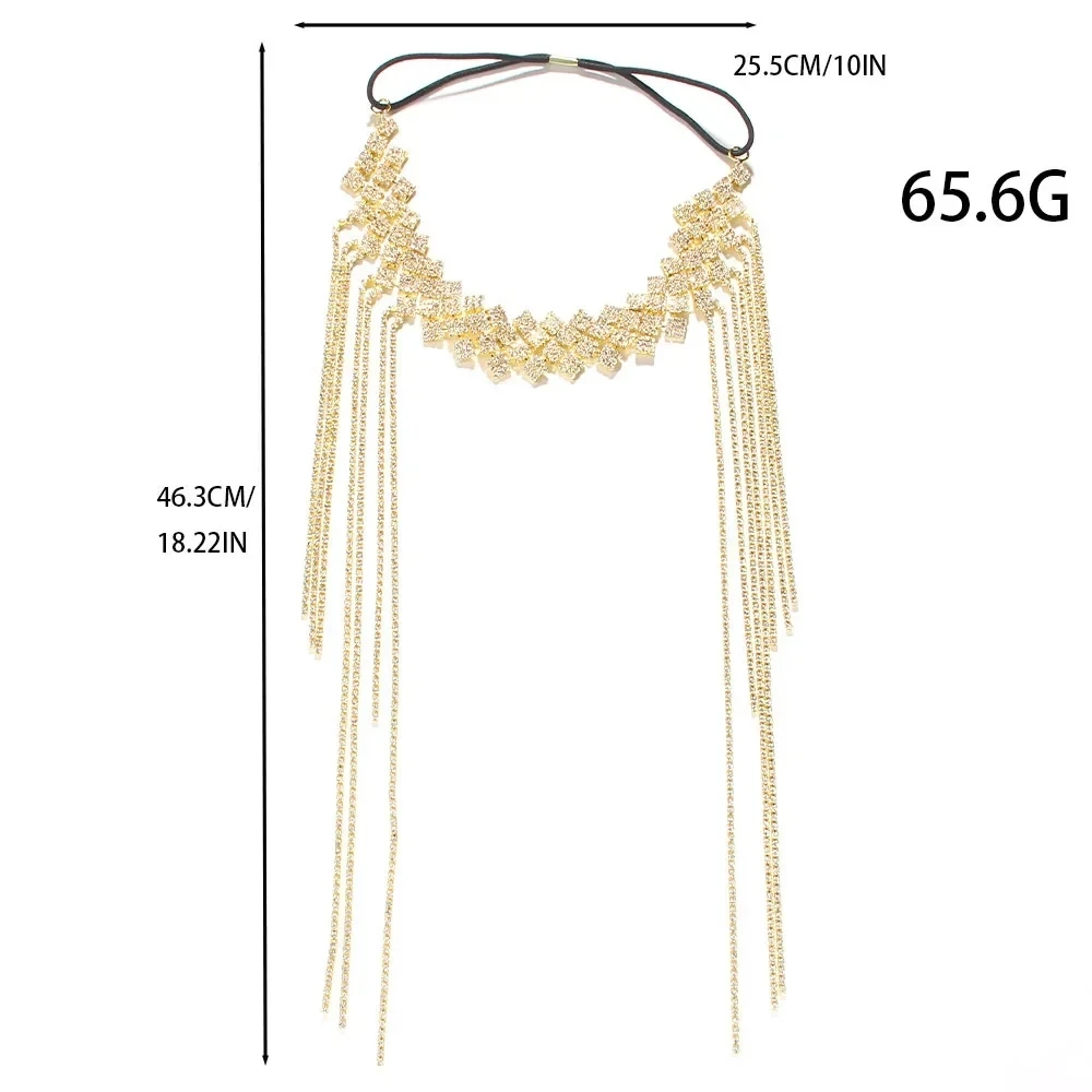 Stonefans Square Rhinestone Forehead Headpiece Indian Hair Accessories Luxury Crystal Long Tassel Head Chain Bridal Jewelry Gift