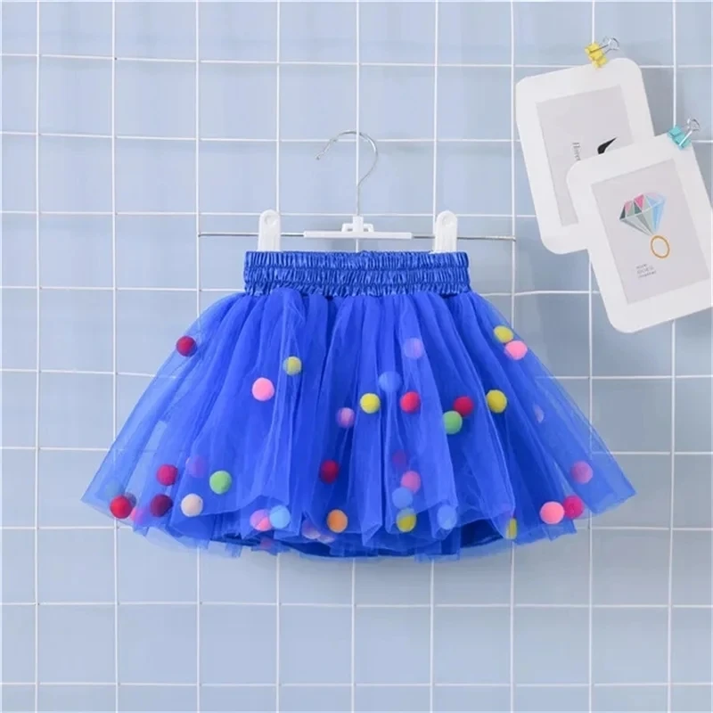 2024 New Arrival Infant Mulity Colorful Tulle Tutu Skirt Pom Pom Princess Mini Dress Children Clothing Pettiskirt Girl Clothes