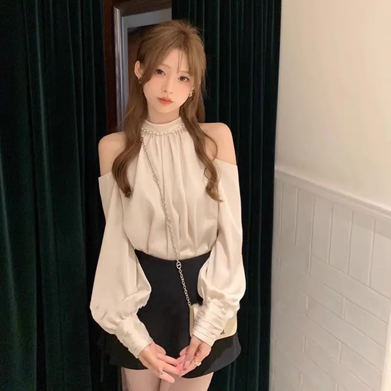 Spring Sweet Blouses For Women O-neck Long Sleeve Off Shoulder Tops Temperament Fashion Female Shirts Korean Ladies Clothes