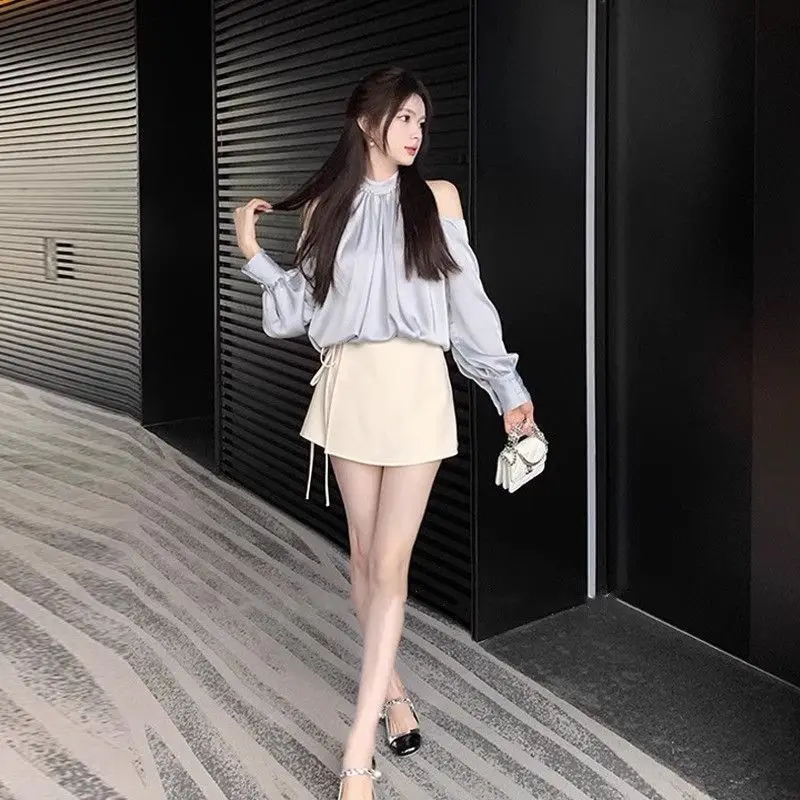 Spring Sweet Blouses For Women O-neck Long Sleeve Off Shoulder Tops Temperament Fashion Female Shirts Korean Ladies Clothes