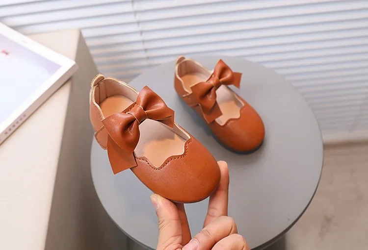 Girls Mary Jane Shoes Children Solid Color Bow Round-toe Bow 2024 New Kids Fashion Soft Moccasin Shoes Baby First Walker Shoes