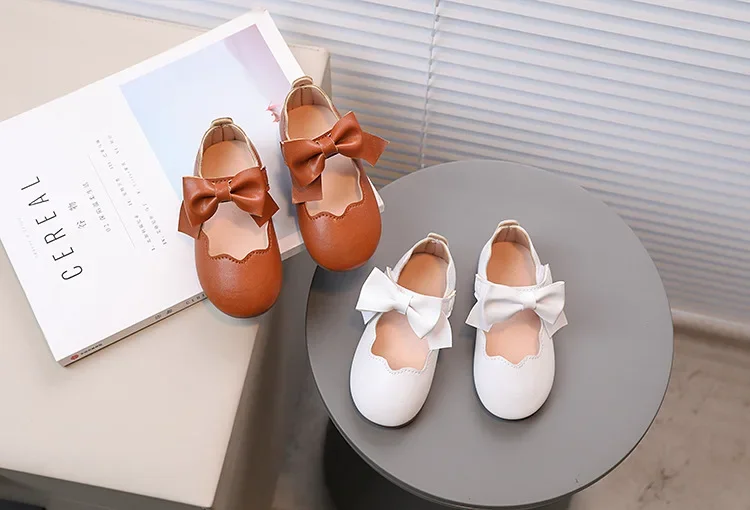 Girls Mary Jane Shoes Children Solid Color Bow Round-toe Bow 2024 New Kids Fashion Soft Moccasin Shoes Baby First Walker Shoes