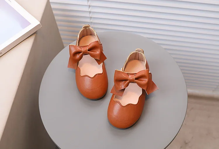 Girls Mary Jane Shoes Children Solid Color Bow Round-toe Bow 2024 New Kids Fashion Soft Moccasin Shoes Baby First Walker Shoes