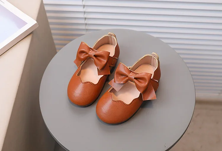 Girls Mary Jane Shoes Children Solid Color Bow Round-toe Bow 2024 New Kids Fashion Soft Moccasin Shoes Baby First Walker Shoes