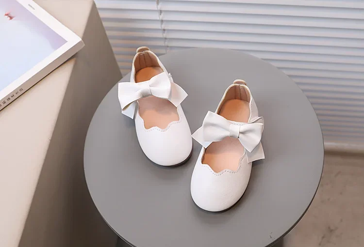 Girls Mary Jane Shoes Children Solid Color Bow Round-toe Bow 2024 New Kids Fashion Soft Moccasin Shoes Baby First Walker Shoes