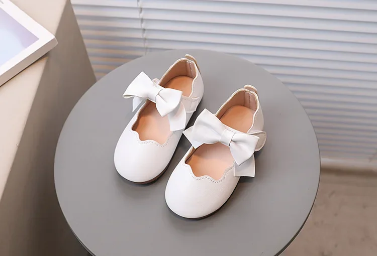 Girls Mary Jane Shoes Children Solid Color Bow Round-toe Bow 2024 New Kids Fashion Soft Moccasin Shoes Baby First Walker Shoes