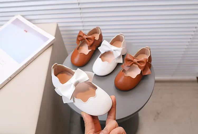Girls Mary Jane Shoes Children Solid Color Bow Round-toe Bow 2024 New Kids Fashion Soft Moccasin Shoes Baby First Walker Shoes