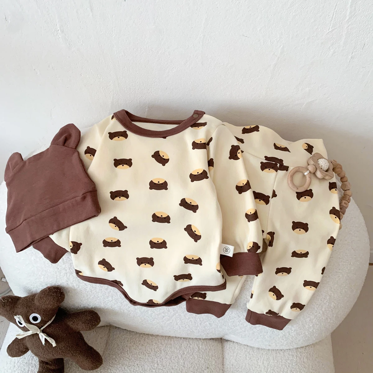 2024 Spring Baby Boys Girls Clothes Cotton Long Sleeved Top + Pant + Hat Three Piece Set Baby 0-2 Years Old Newborn Suit