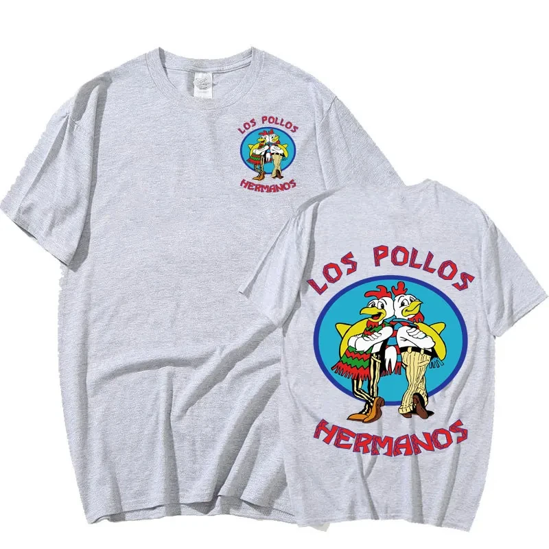 TV Series Breaking Bad Los Pollos Hermanos Double Sided Print T shirts Funny Chicken Brothers Men's Cotton T-shirt Streetwear