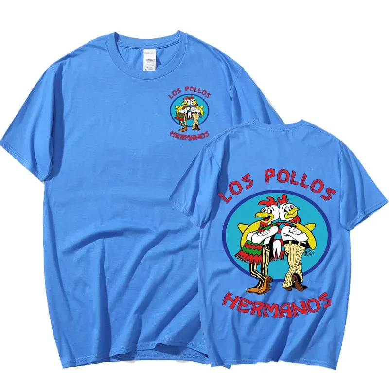 TV Series Breaking Bad Los Pollos Hermanos Double Sided Print T shirts Funny Chicken Brothers Men's Cotton T-shirt Streetwear