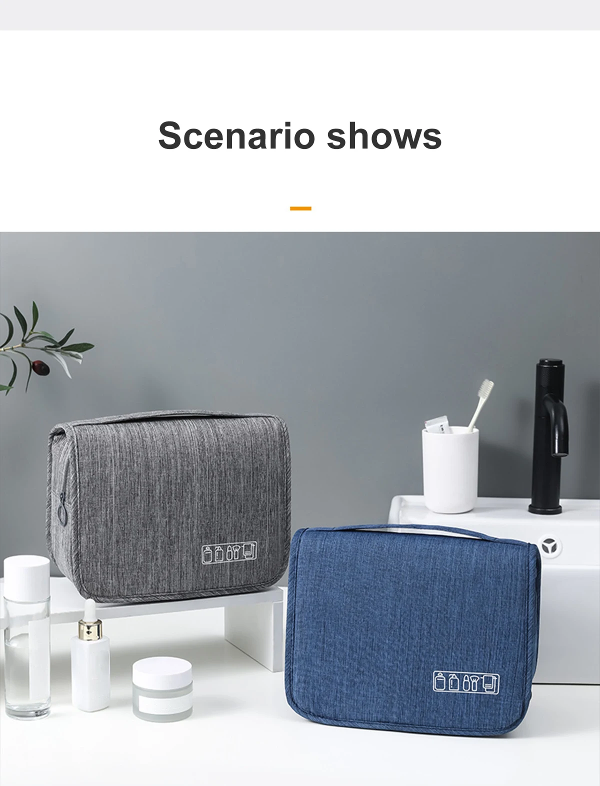 Large Capacity Travel Toiletry Bag Multifunctional Portable Cosmetic Bag With Hook Storage Bag Men's Travel Storage Bag