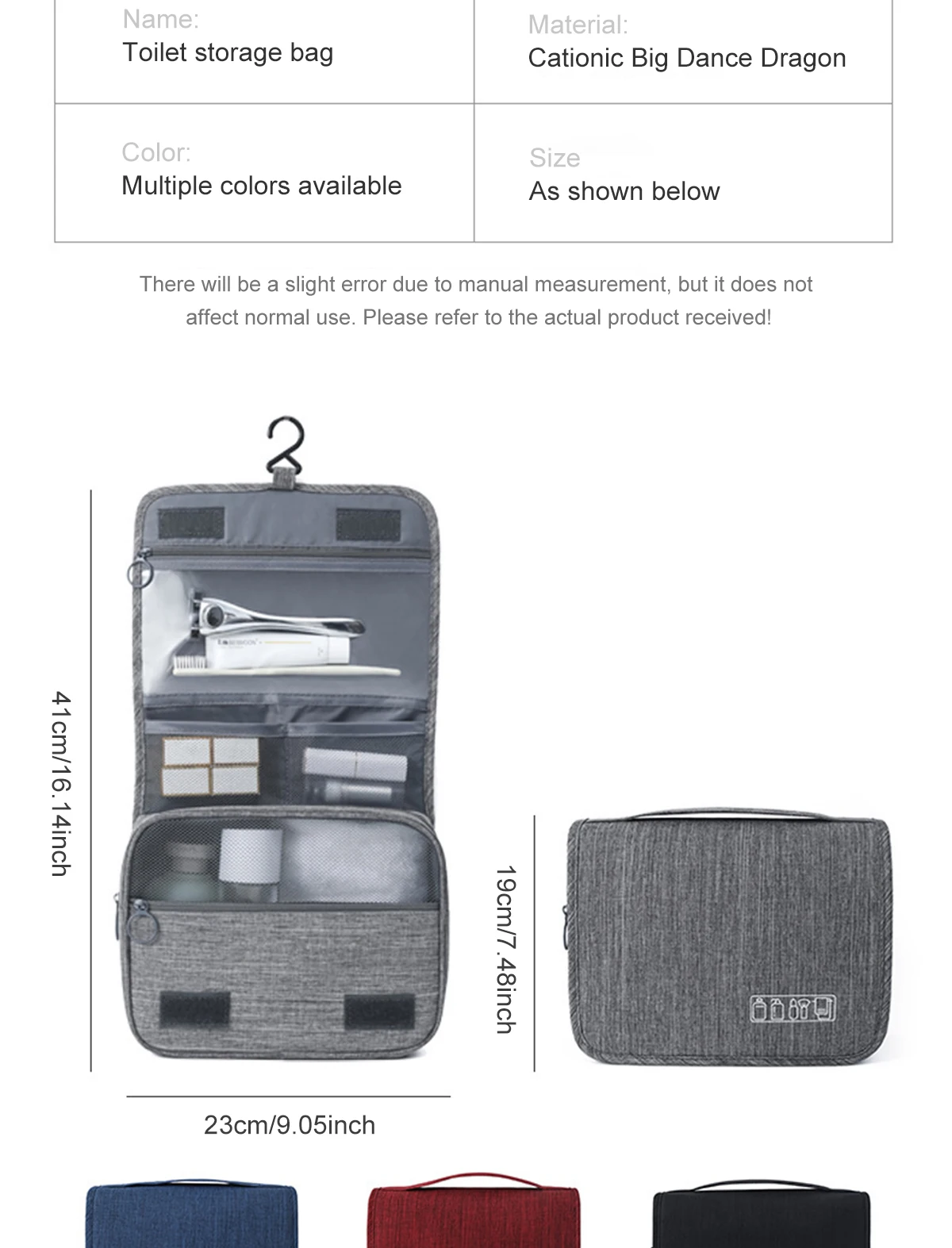Large Capacity Travel Toiletry Bag Multifunctional Portable Cosmetic Bag With Hook Storage Bag Men's Travel Storage Bag