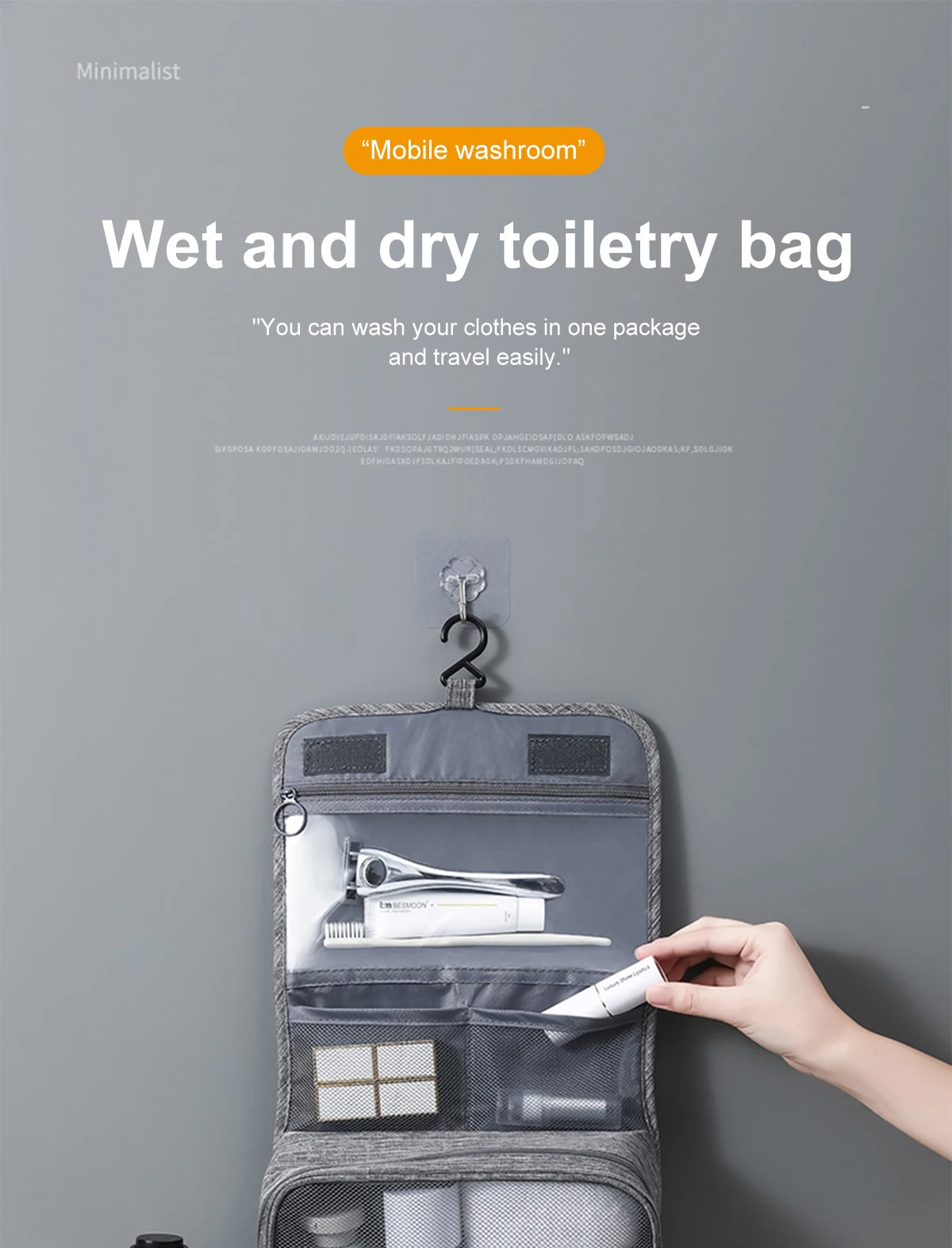 Large Capacity Travel Toiletry Bag Multifunctional Portable Cosmetic Bag With Hook Storage Bag Men's Travel Storage Bag