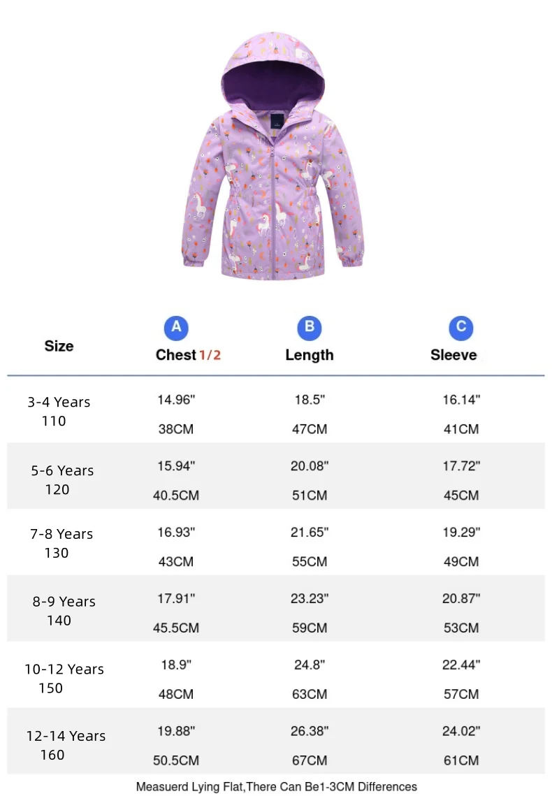 Dubbped Kids Girls unicorn Purple Rain Jacket Waterproof Coat Lightweight Hooded Warm Lined Raincoats Windbreakers 3-12Y