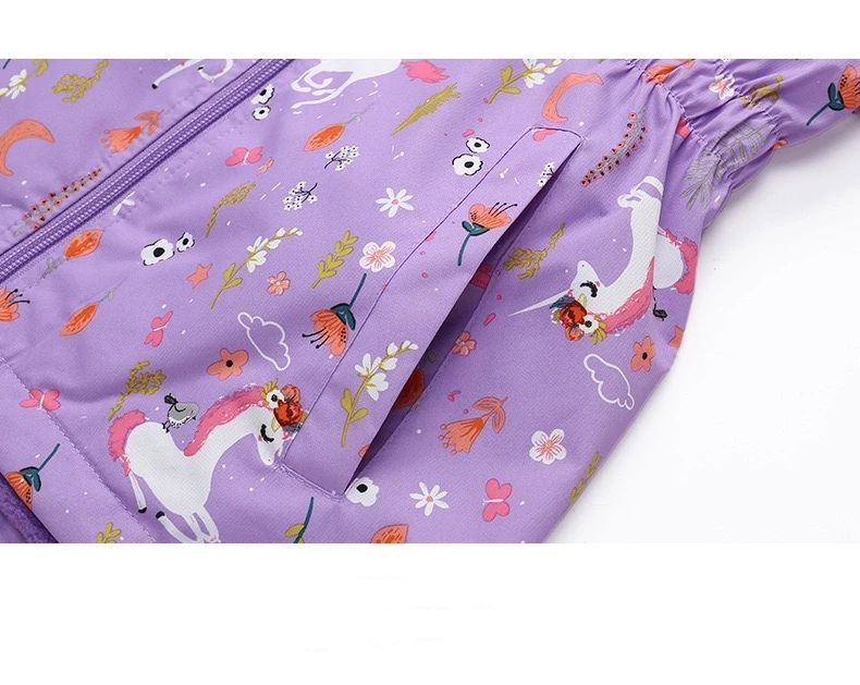 Dubbped Kids Girls unicorn Purple Rain Jacket Waterproof Coat Lightweight Hooded Warm Lined Raincoats Windbreakers 3-12Y