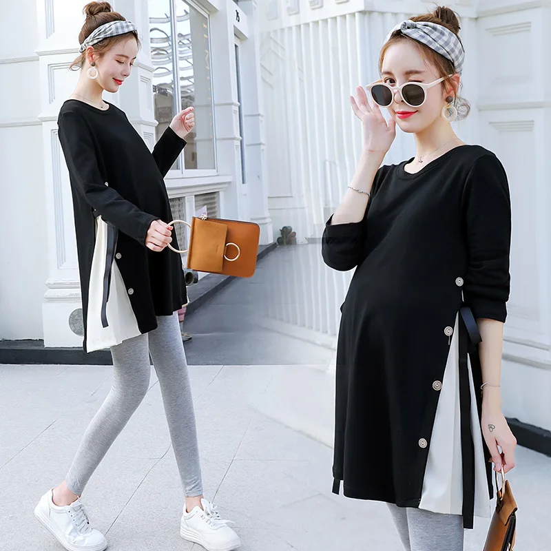Womens Maternity Tops Long Sleeve Solid Tunic Casual Pregnancy T-Shirt Maternity Clothes Comfy Flattering Suit