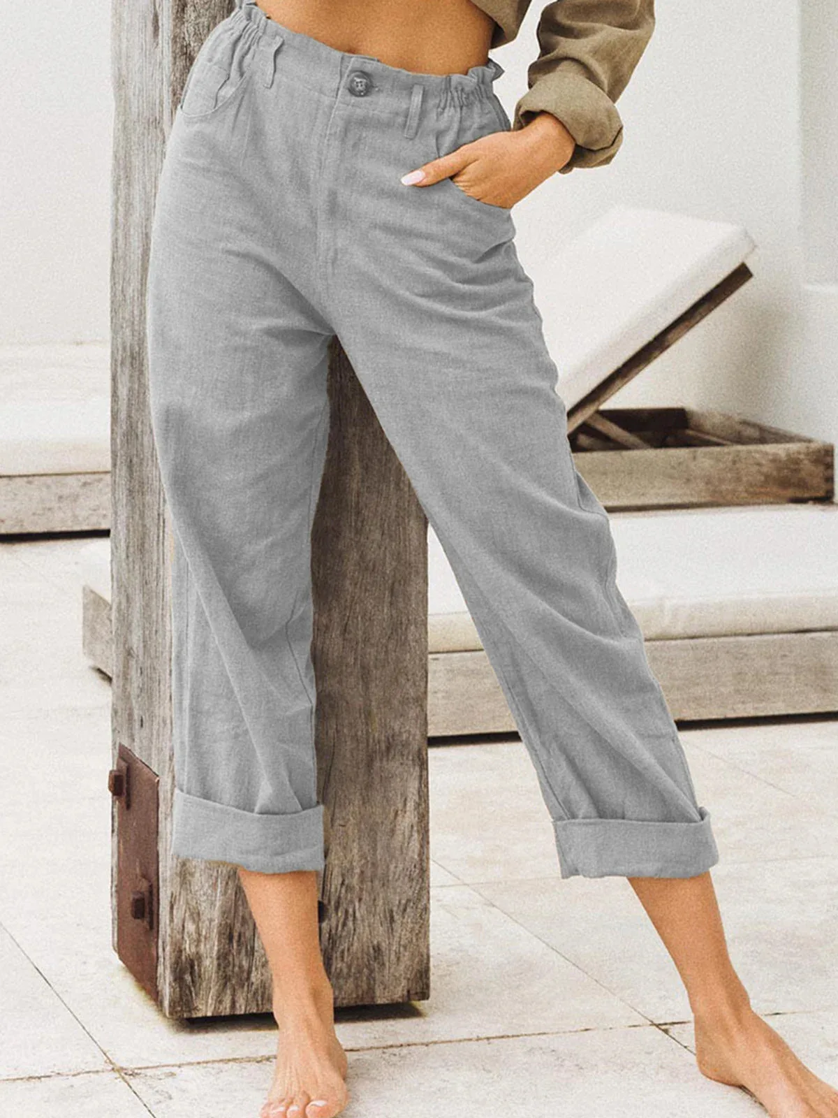 Summer 2026 New Ladies Cotton and Linen Straight Tube Cropped Casual and Comfortable Simple Women Radish Pants