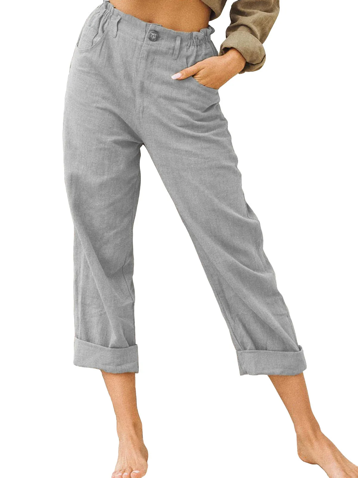 Summer 2026 New Ladies Cotton and Linen Straight Tube Cropped Casual and Comfortable Simple Women Radish Pants