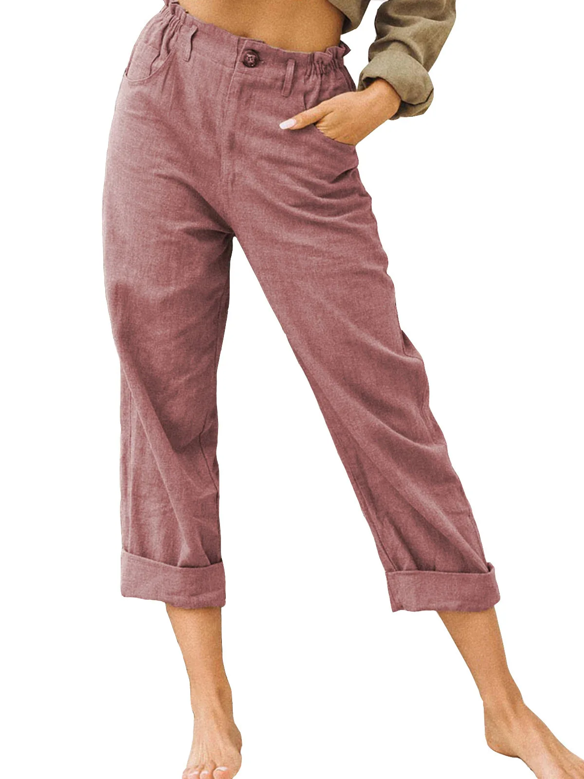 Summer 2026 New Ladies Cotton and Linen Straight Tube Cropped Casual and Comfortable Simple Women Radish Pants