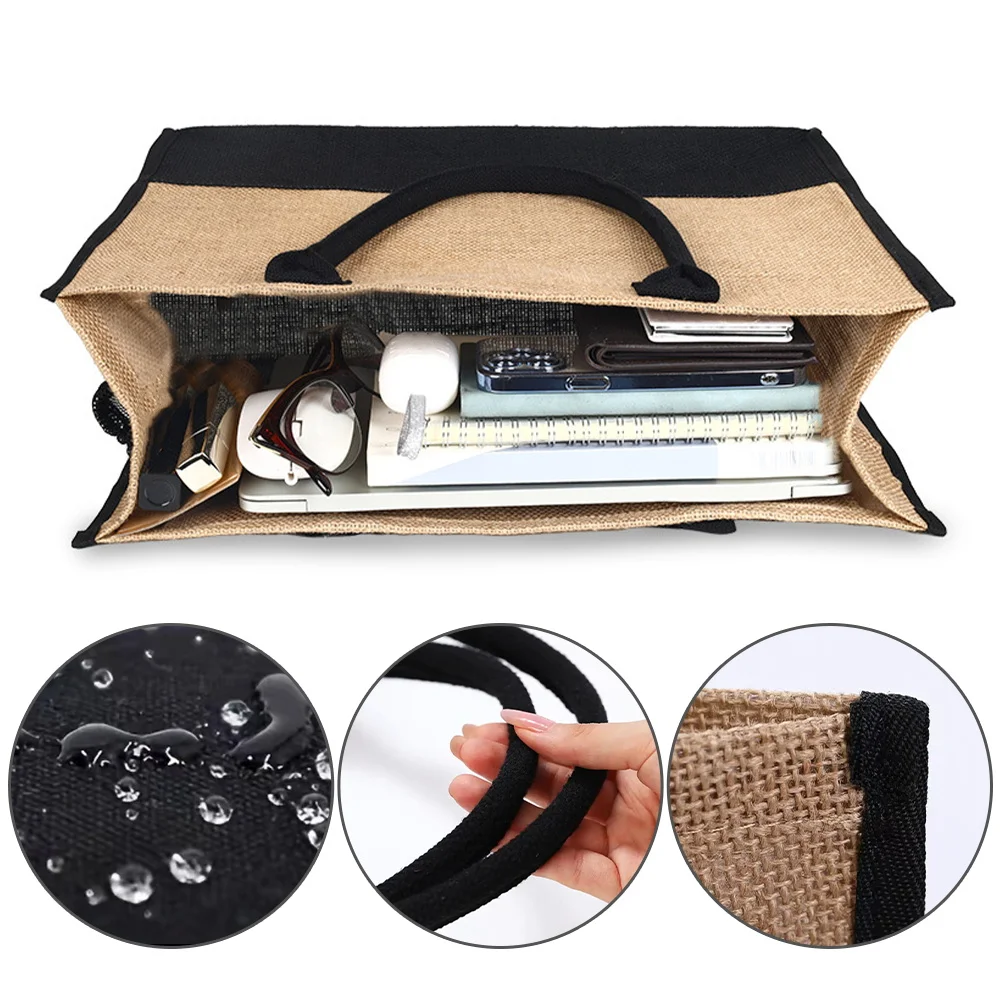 Women Jute Shopping Bag Summer Beach Bags Storage Bag Large Capacity Lady Printing Text Series Totes Casual Girls 2024