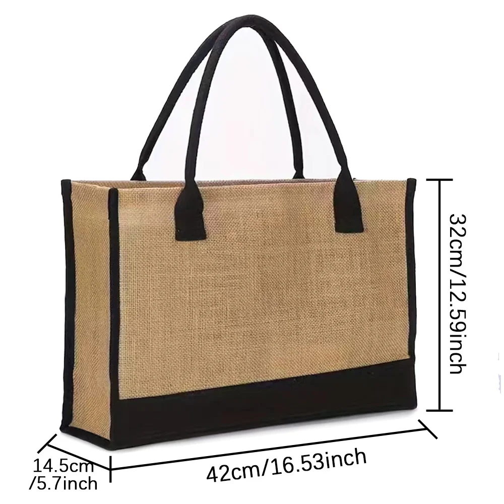 Women Jute Shopping Bag Summer Beach Bags Storage Bag Large Capacity Lady Printing Text Series Totes Casual Girls 2024