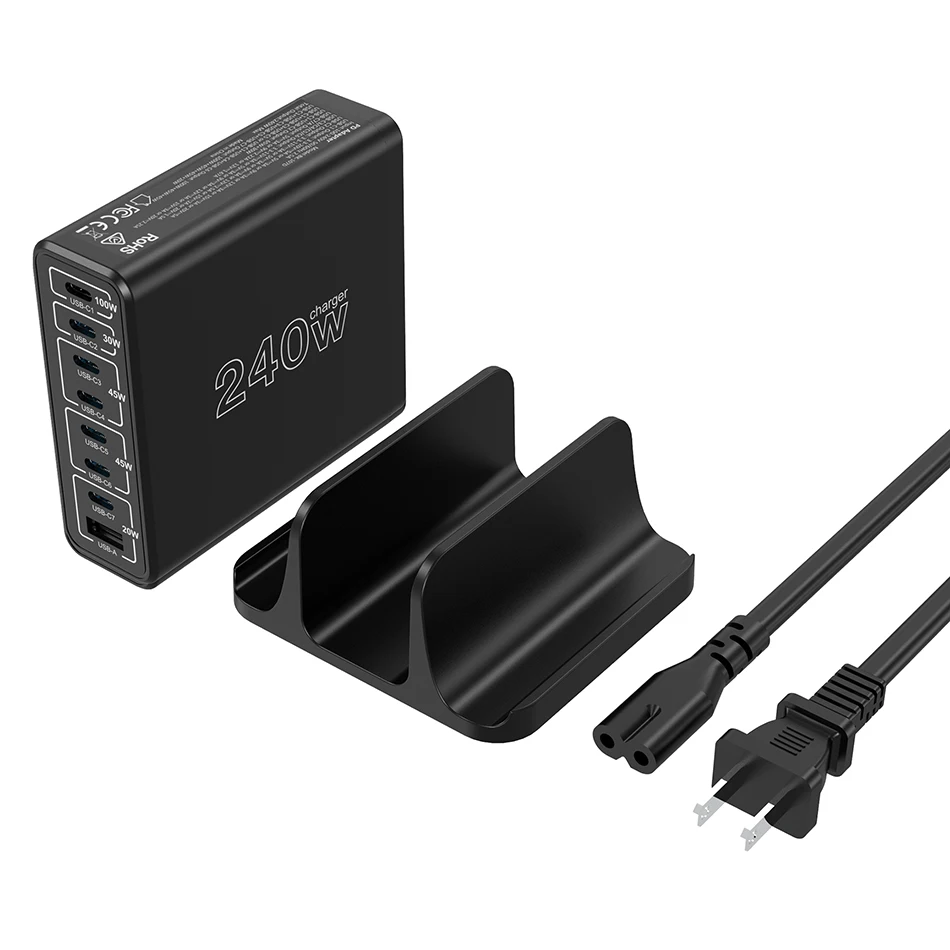 Ubigbuy 240W USB C Charging Station, 8 Ports GaN Desktop Charger, 100W USB-C Laptop Adapter for MacBook Pro/Air iPhone Samsung