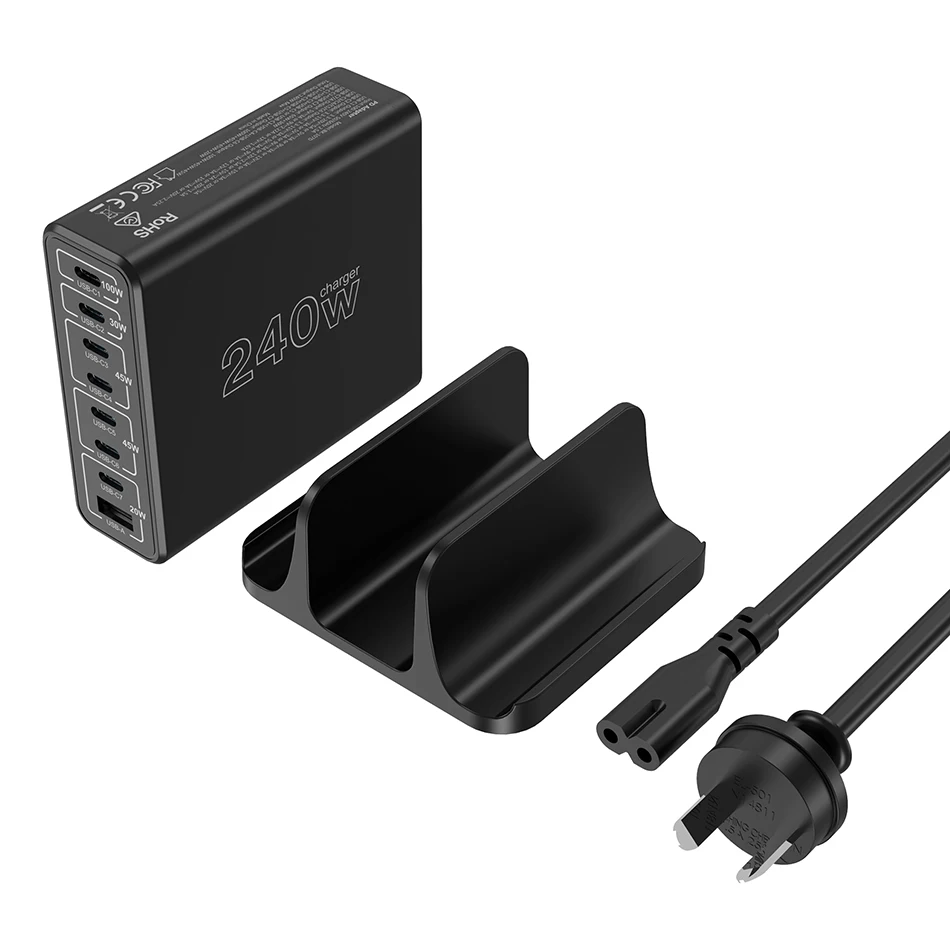 Ubigbuy 240W USB C Charging Station, 8 Ports GaN Desktop Charger, 100W USB-C Laptop Adapter for MacBook Pro/Air iPhone Samsung