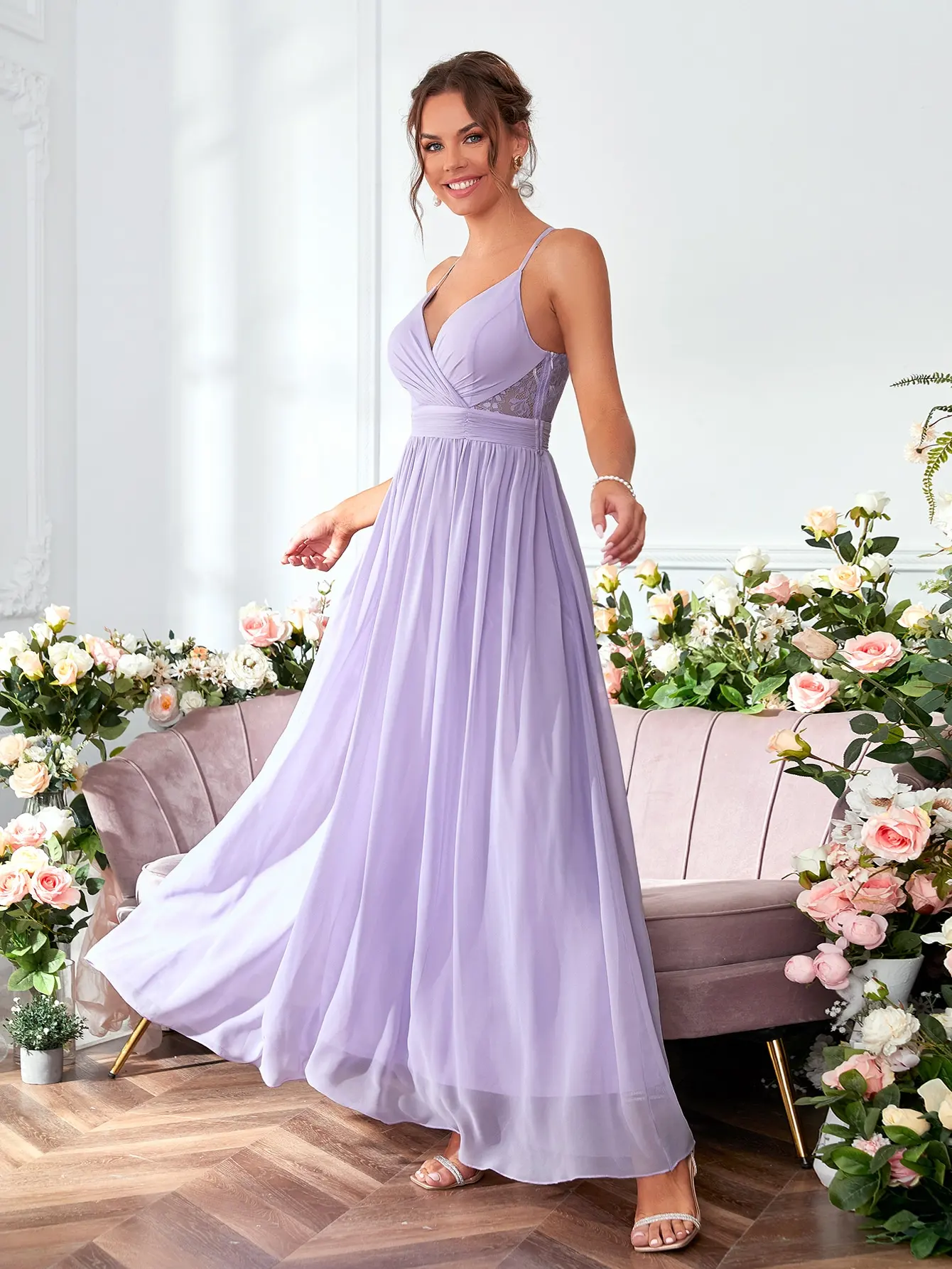 Mgiacy V-neck chiffon pleated elegant drop back halter Dress Evening Gown Ball dress Party dress Bridesmaid dress