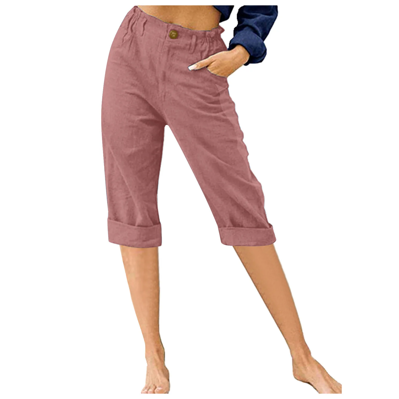 Retro Elastic Waist Pencil Pants Women's Casual Pants 2024 Summer New High-Waisted Slim Breathable Pants Seven Pants