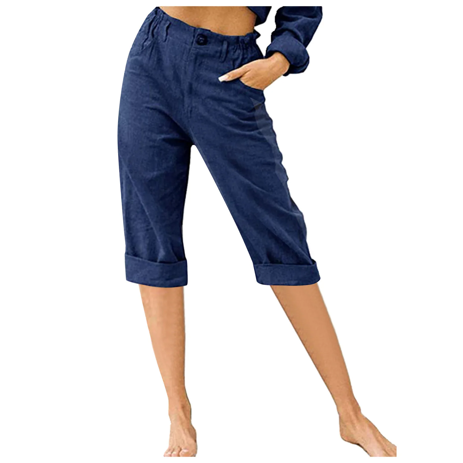Retro Elastic Waist Pencil Pants Women's Casual Pants 2024 Summer New High-Waisted Slim Breathable Pants Seven Pants