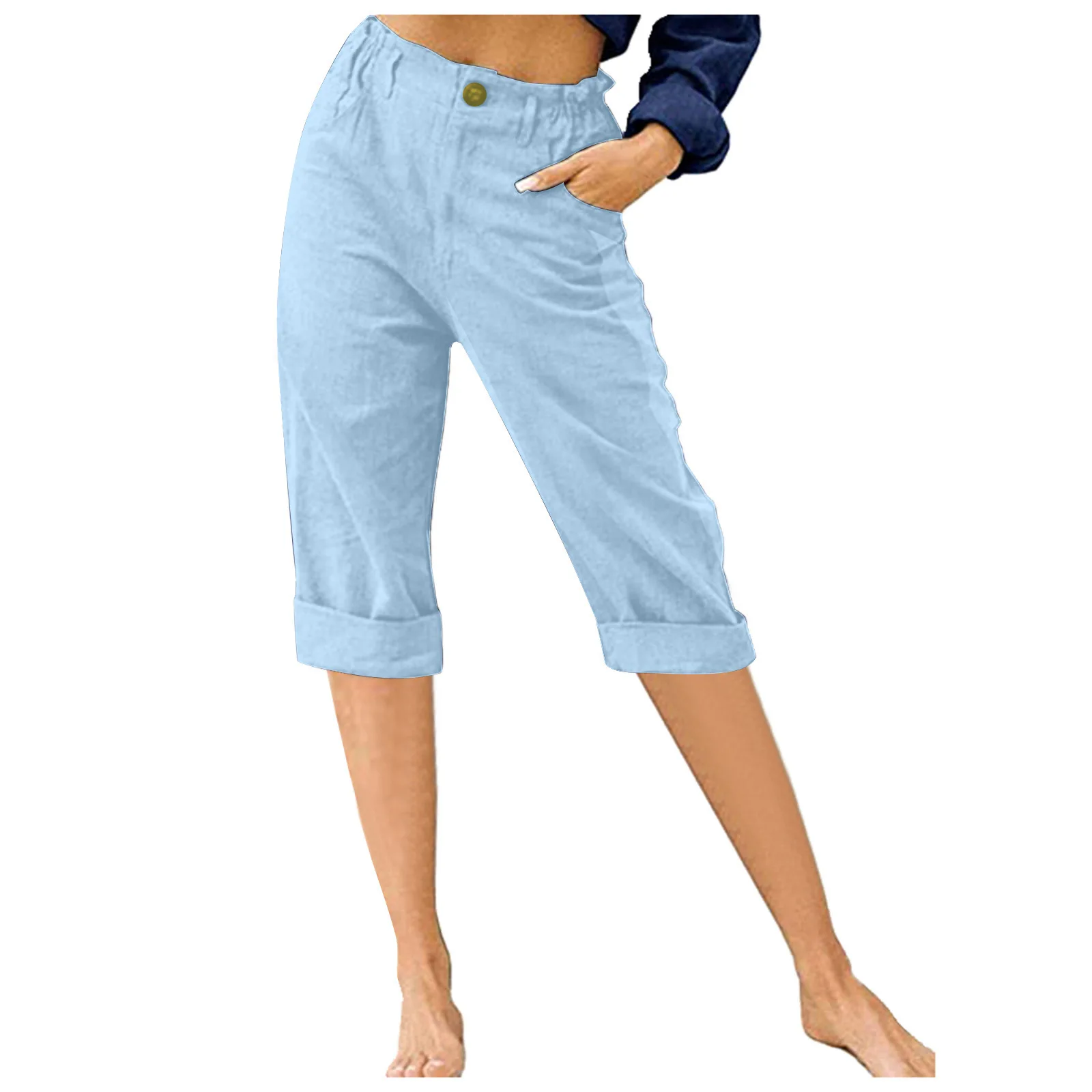 Retro Elastic Waist Pencil Pants Women's Casual Pants 2024 Summer New High-Waisted Slim Breathable Pants Seven Pants