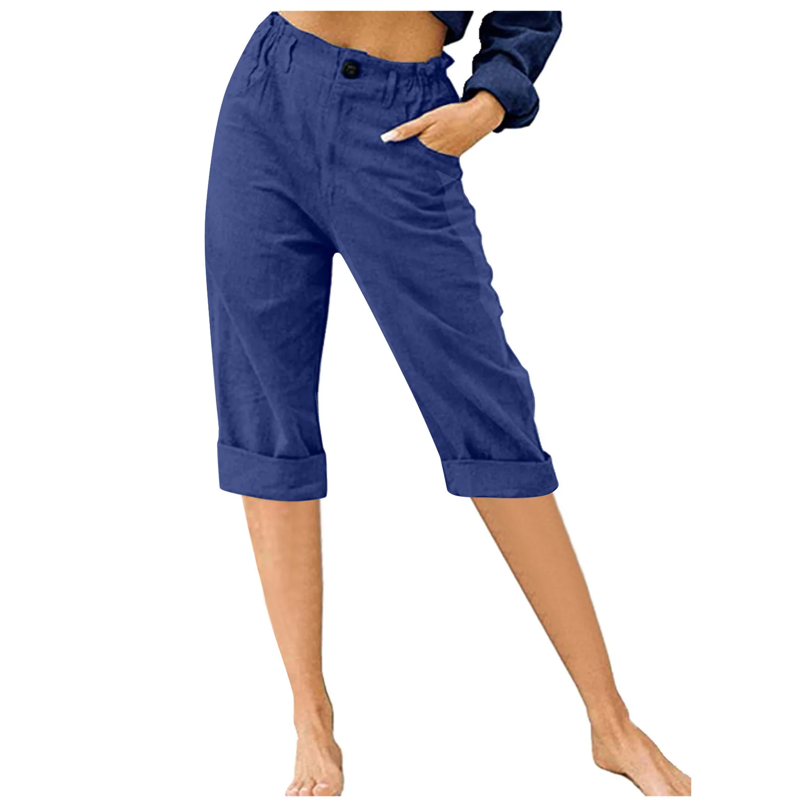 Retro Elastic Waist Pencil Pants Women's Casual Pants 2024 Summer New High-Waisted Slim Breathable Pants Seven Pants