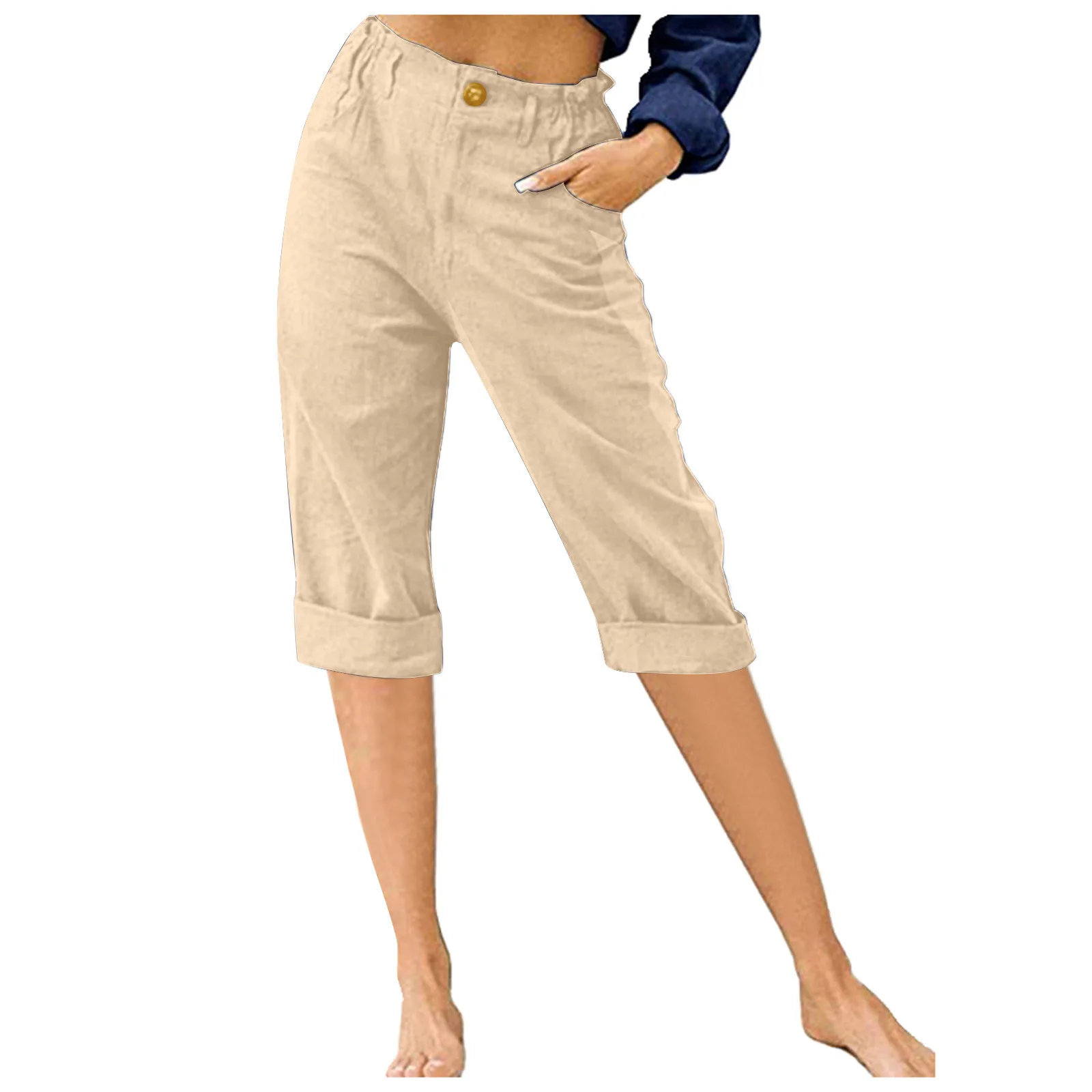 Retro Elastic Waist Pencil Pants Women's Casual Pants 2024 Summer New High-Waisted Slim Breathable Pants Seven Pants