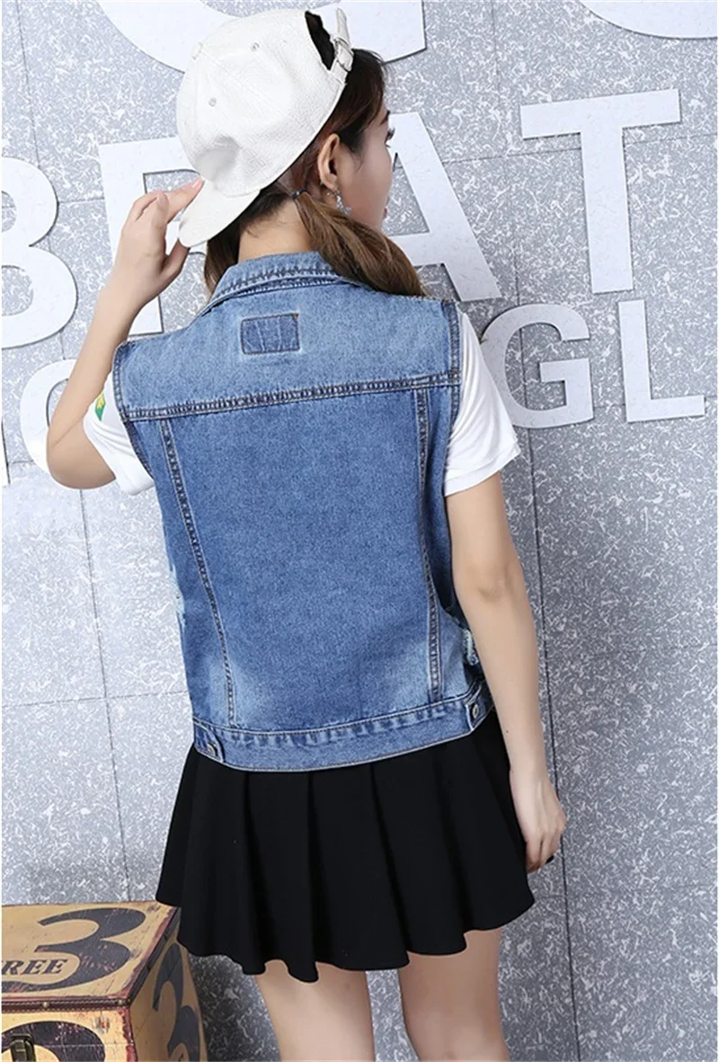 Spring Autumn Denim Vest Women Clothes 2024 New Vintage Hole Sleeveless Jean Waistcoat Short Jacket Female Outerwear 4XL 5XL 6XL