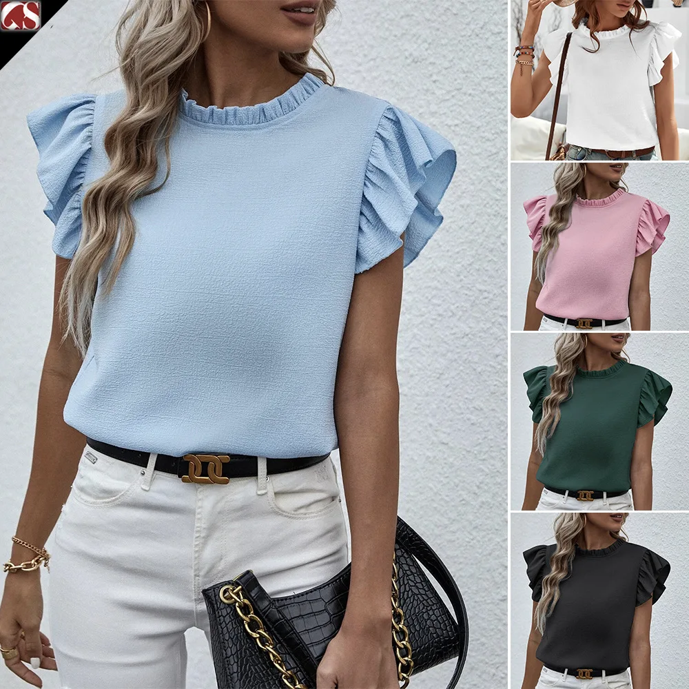 Elegant Ruffles Sleeveless O Neck Loose Blouse Women Summer Casual Solid Shirt Office Lady Chic Simple Luxury Tops Streetwear