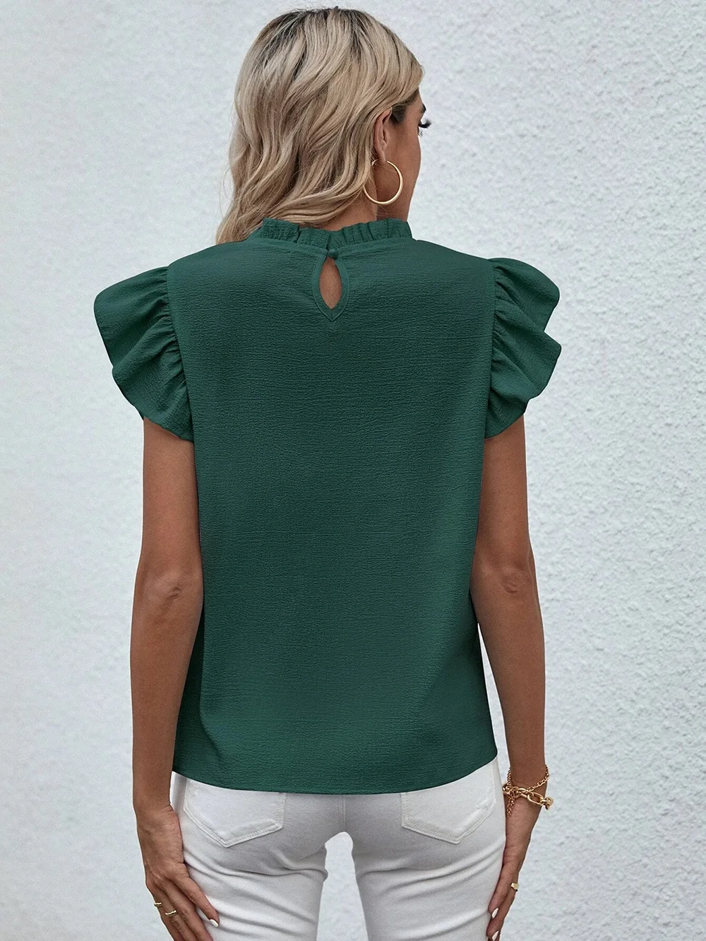 Elegant Ruffles Sleeveless O Neck Loose Blouse Women Summer Casual Solid Shirt Office Lady Chic Simple Luxury Tops Streetwear