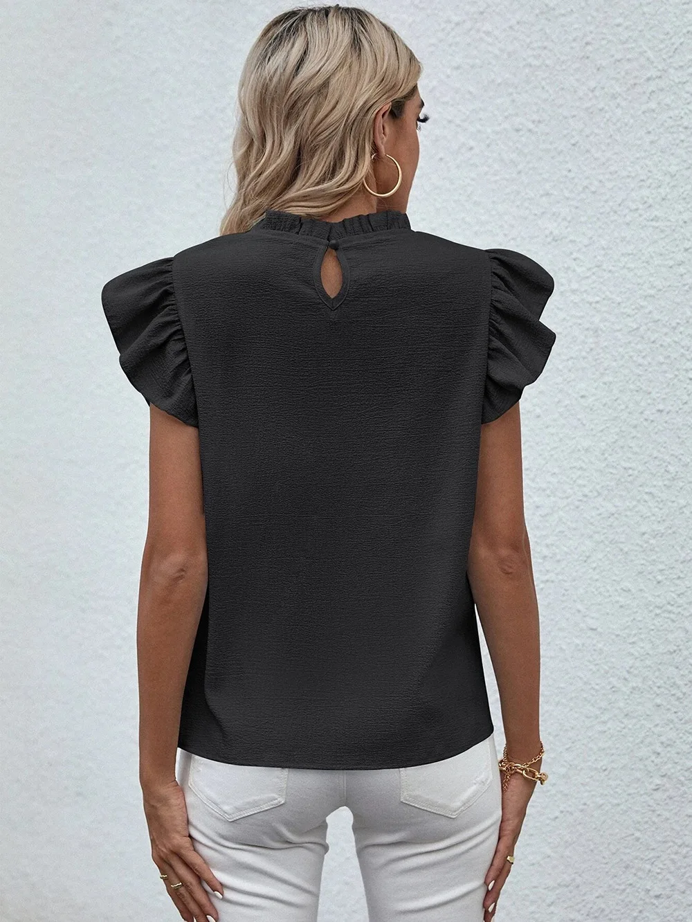 Elegant Ruffles Sleeveless O Neck Loose Blouse Women Summer Casual Solid Shirt Office Lady Chic Simple Luxury Tops Streetwear