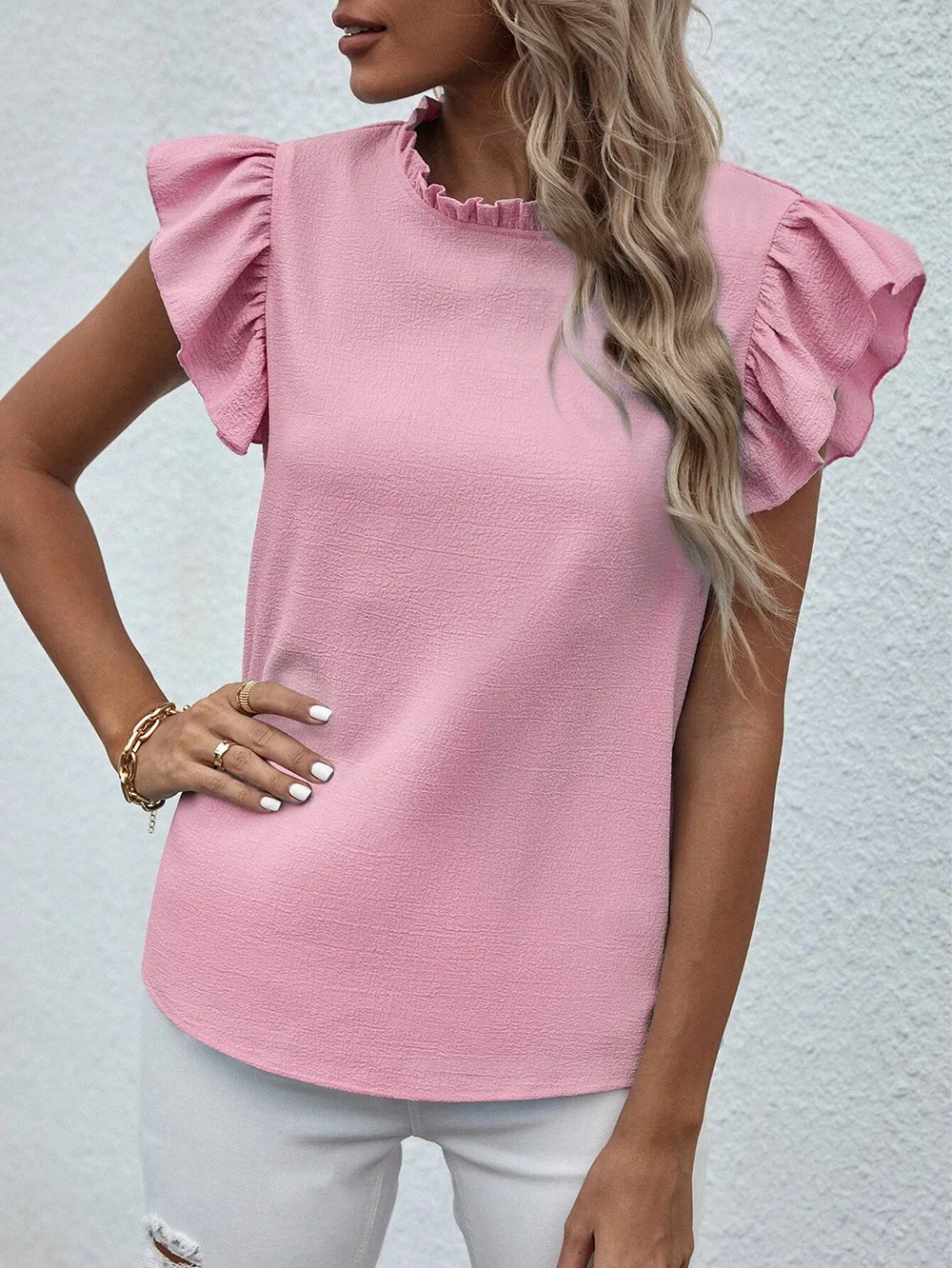 Elegant Ruffles Sleeveless O Neck Loose Blouse Women Summer Casual Solid Shirt Office Lady Chic Simple Luxury Tops Streetwear