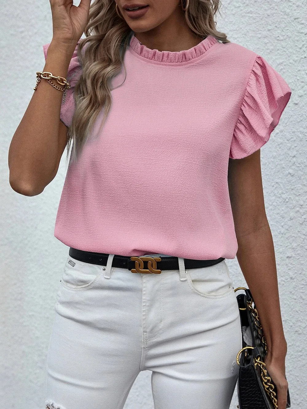 Elegant Ruffles Sleeveless O Neck Loose Blouse Women Summer Casual Solid Shirt Office Lady Chic Simple Luxury Tops Streetwear