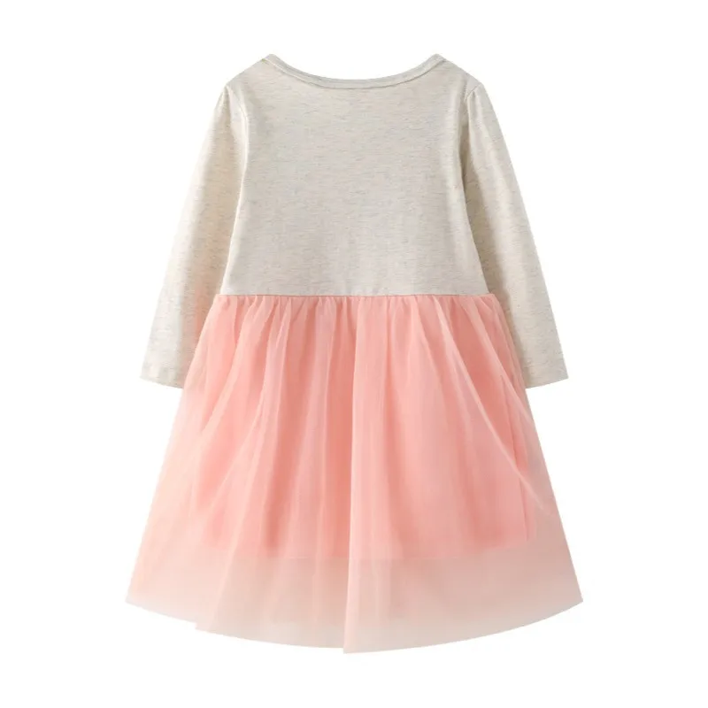 Jumping Meters Long Sleeve Princess Rainbow Children's Costume Autumn Spring Hot Selling Baby Birthday Tutu Dresses Kids Frocks
