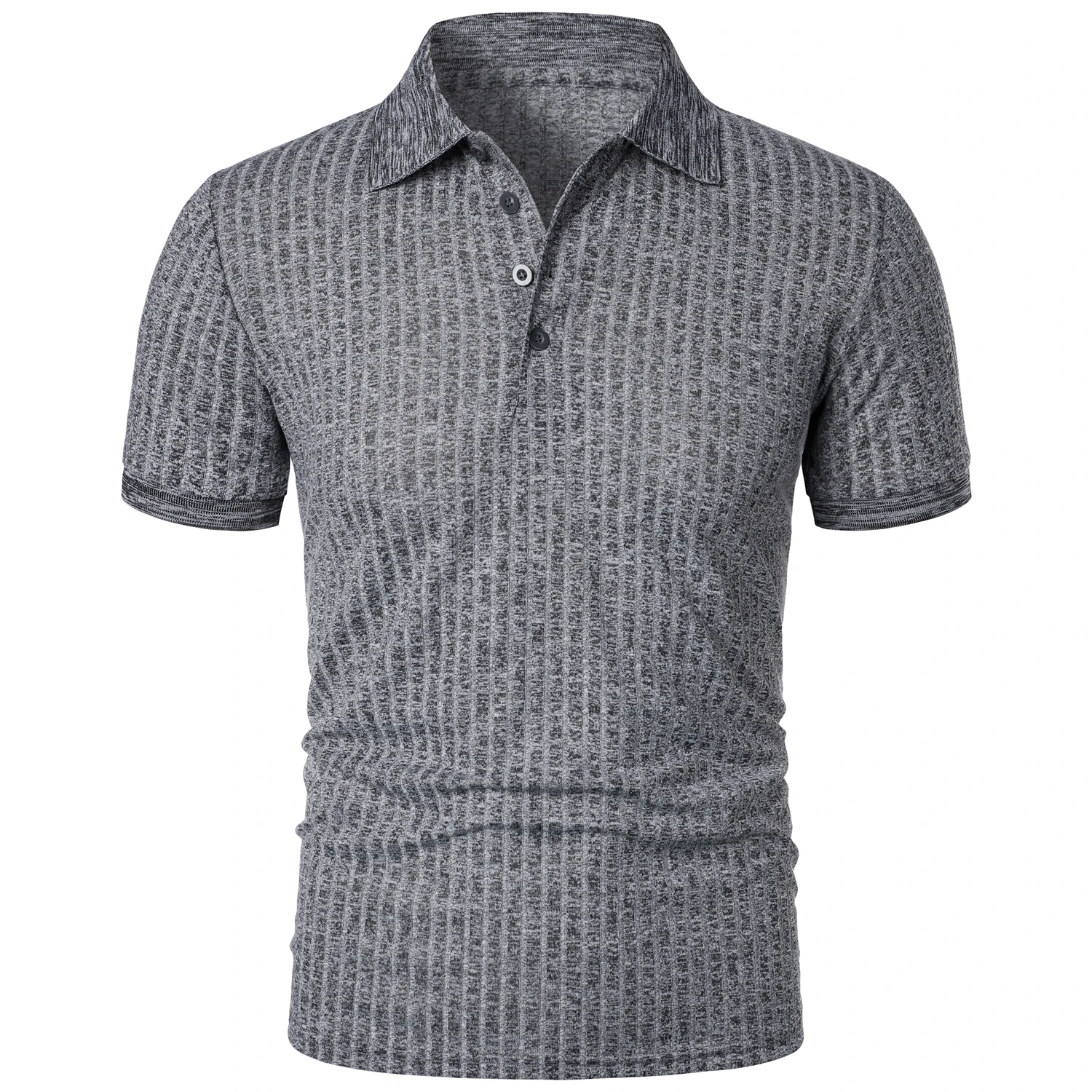 Men's running sports fitness wear summer high stretch vertical short-sleeved POLO shirt slim knit base shirt