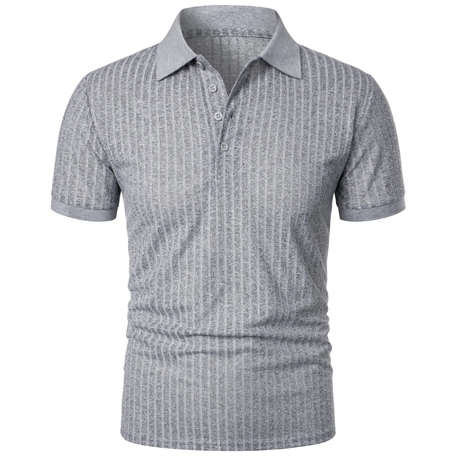 Men's running sports fitness wear summer high stretch vertical short-sleeved POLO shirt slim knit base shirt