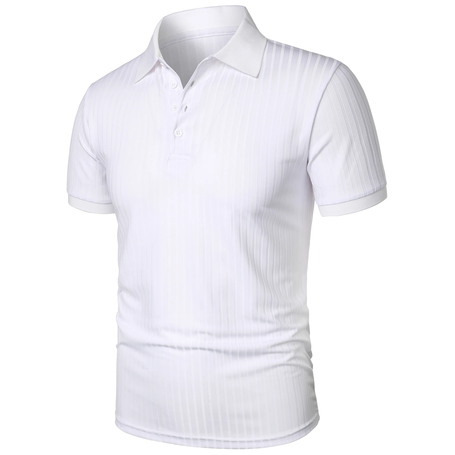 Men's running sports fitness wear summer high stretch vertical short-sleeved POLO shirt slim knit base shirt