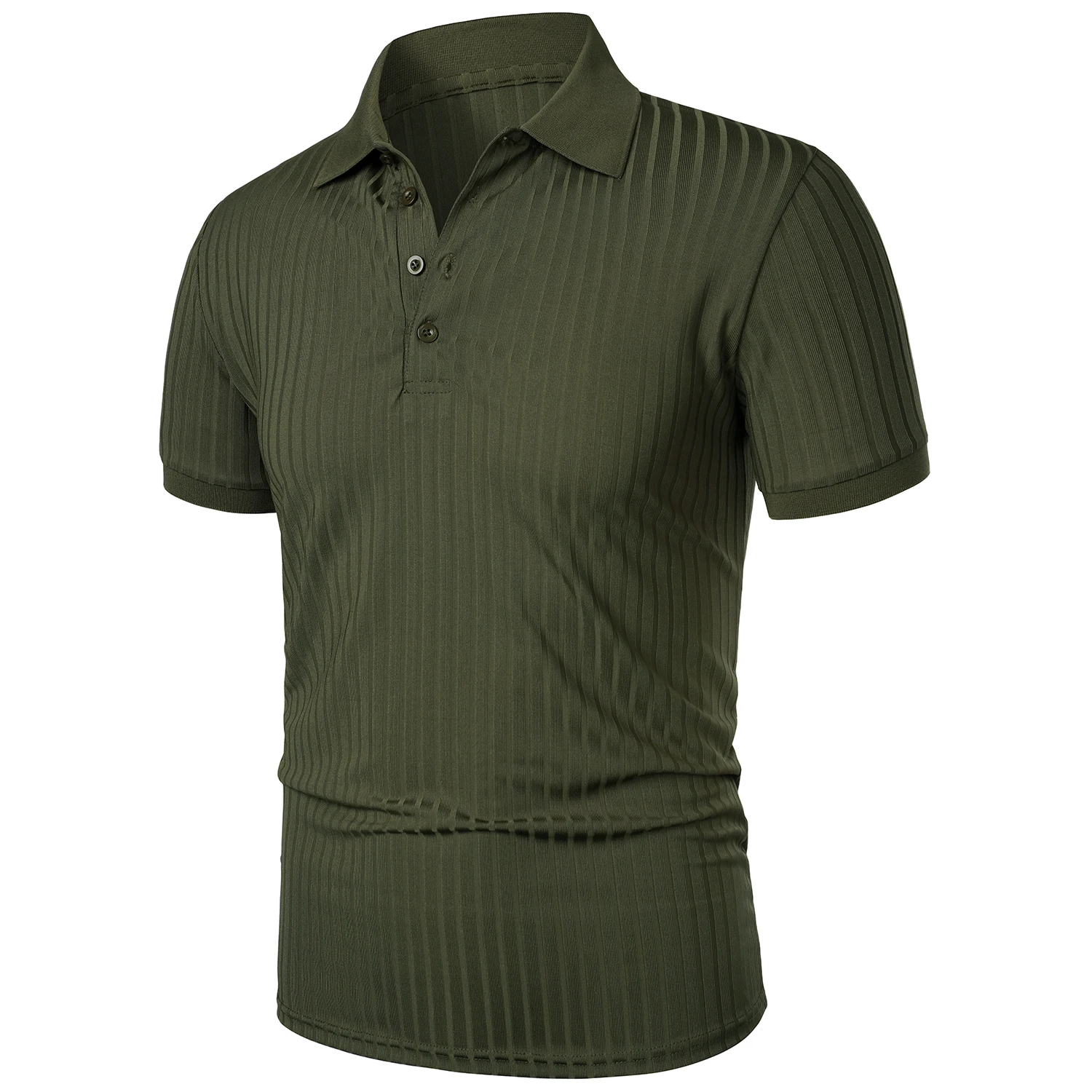 Men's running sports fitness wear summer high stretch vertical short-sleeved POLO shirt slim knit base shirt