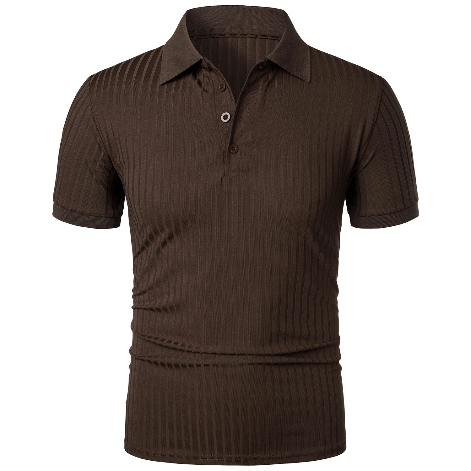 Men's running sports fitness wear summer high stretch vertical short-sleeved POLO shirt slim knit base shirt