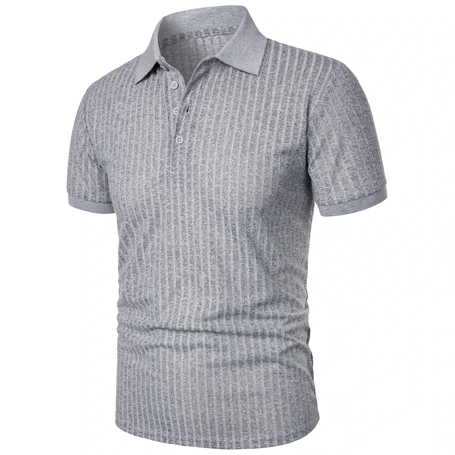 Men's running sports fitness wear summer high stretch vertical short-sleeved POLO shirt slim knit base shirt